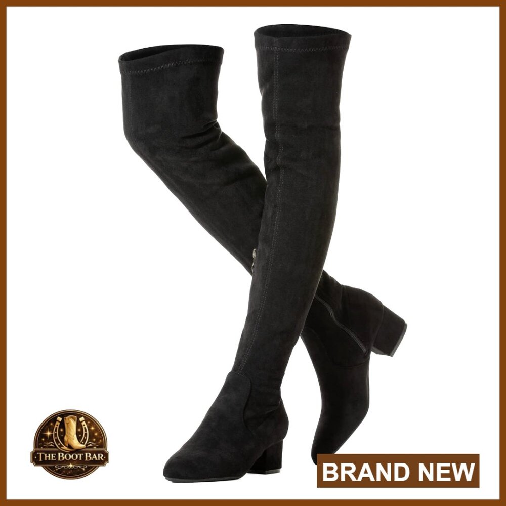 Women's Over the Knee Boots Low Heel Block Suede Thigh High Chunky OTK